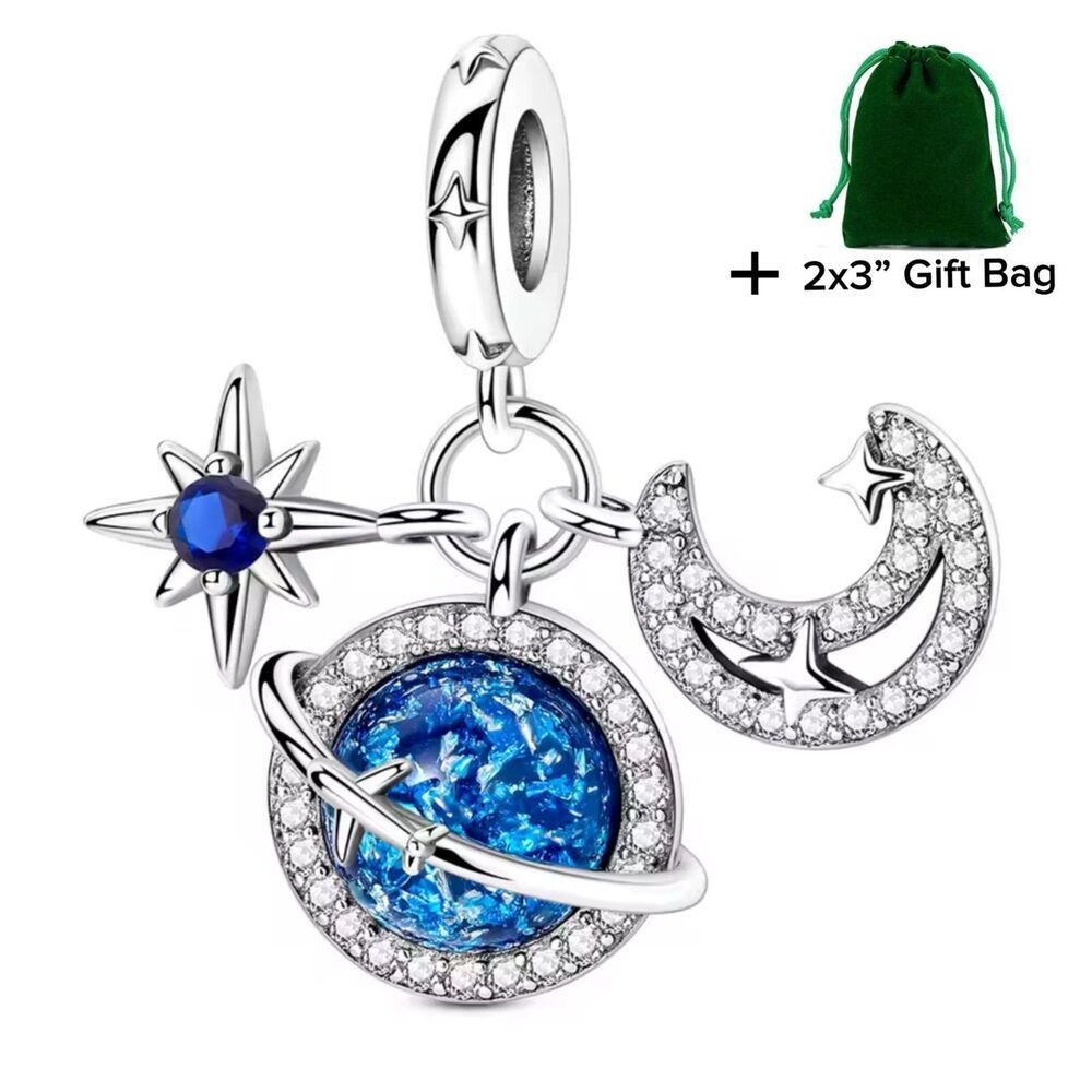 Moonlight Star Moon Dangle Charm | 925 Silver | Brand New